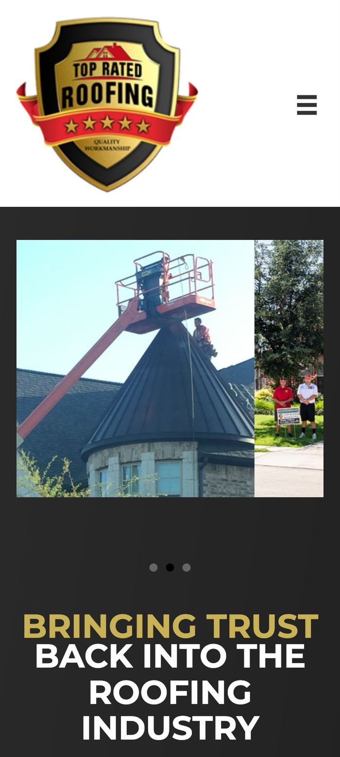 The current Top Rated Roofing website homepage