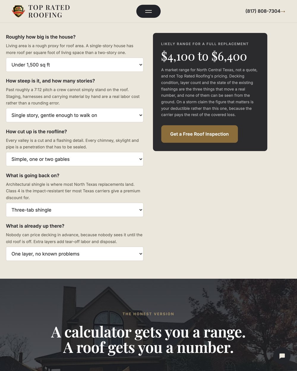 Roof cost estimator
